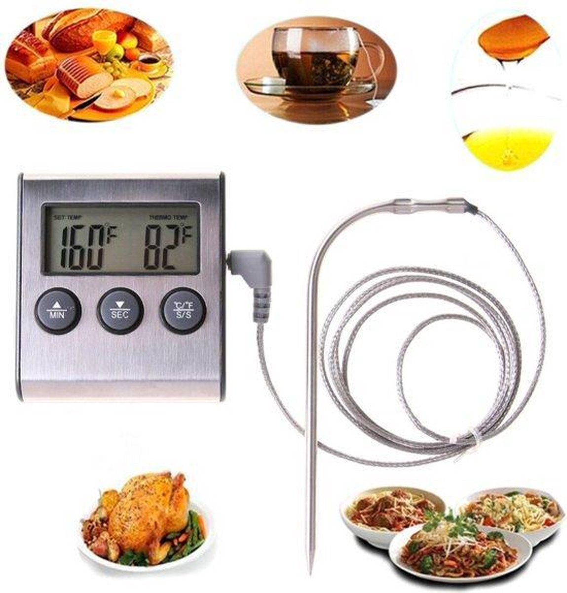 Boticz - 2-in-1 Magnetische Digitale Kern Thermometer Met Keuken Timer Alarm - Magnetische Vloeistof/Vlees Temperatuurmeter Met Meetsonde Draad & Kook Timer - 0-250 Graden Celcius — cadeau in Kookcadeaus - foto 6