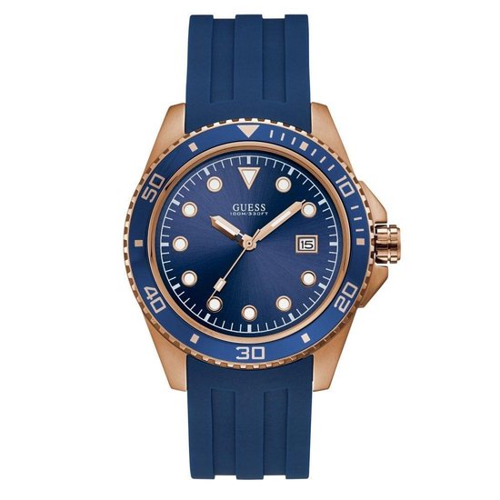 Guess W1109G3 Horloge - Rubber - Blauw - Ø 44 mm | bol.com