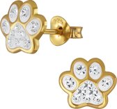 Joy|S - Zilveren kat hond dierenpoot oorbellen kristal 14k goudplating