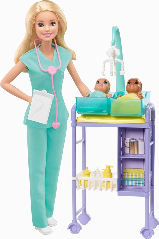 Barbie Careers Kinderarts Speelset - Met Baby's en Onderzoekstafel - Barbiepop
