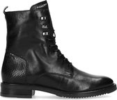 Manfield - Dames - Zwarte veterlaarsjes met snakeskin detail - Maat 39