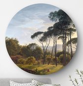 HIP ORGNL Schilderij Italiaans landschap met parasoldennen - ⌀40cm - Wandcirkel