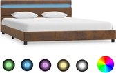 Bedframe Bruin 140x200 cm Stof met LED (Incl LW Led klok) - Bed frame met lattenbodem - Tweepersoonsbed Eenpersoonsbed