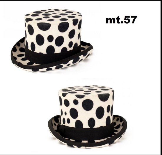 Hoge hoed wolvilt wit met zwarte bollen maat 57 - carnaval zwart wit  optocht thema... | bol.com