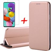 Samsung A51 Hoesje en Samsung A51 Screenprotector - Samsung Galaxy A51 Hoesje Book Case Wallet + Screenprotector - Roségoud