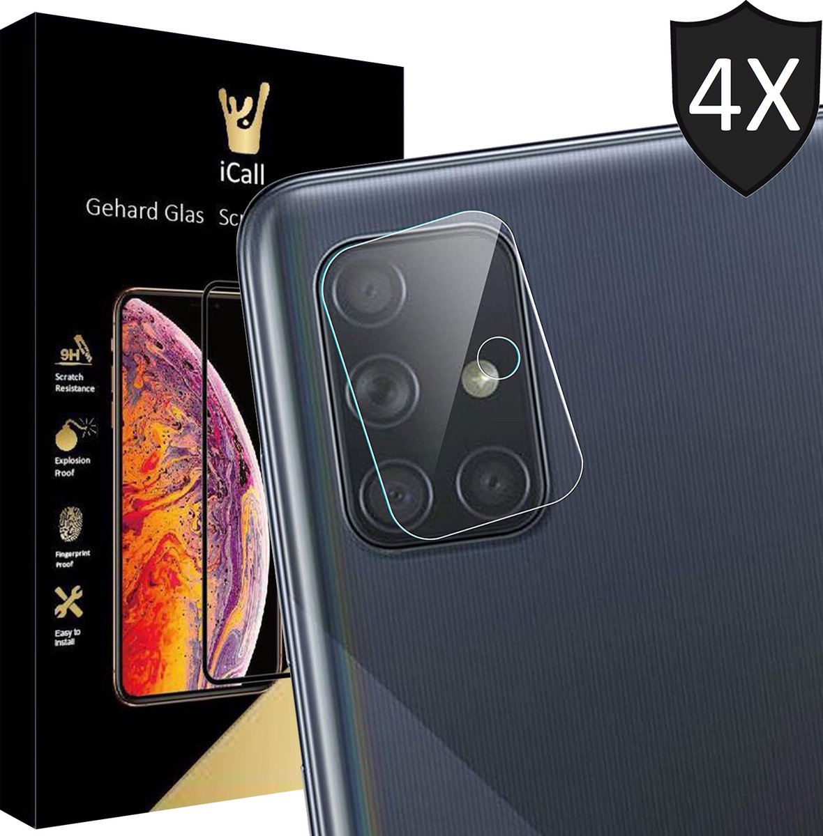 Camera Screenprotector geschikt voor Samsung A71 - 4x Glas Screen Protector
