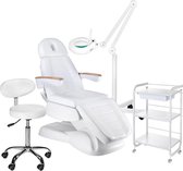 MBS Elektrische behandelstoel volledige set - Professioneel - Manicure - Pedicure - Gezichtsbehandeling - wit - Incl. Hoes - Loeplamp - tafel - kruk(12)