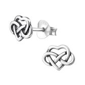 Joy|S - Zilveren Keltisch hart oorbellen infinity 7 x 6 mm