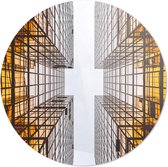 Glazen Gebouw | Symmetrisch | Steden | Rond Plexiglas | Wanddecoratie | 80CM x 80CM | Schilderij | Foto op plexiglas
