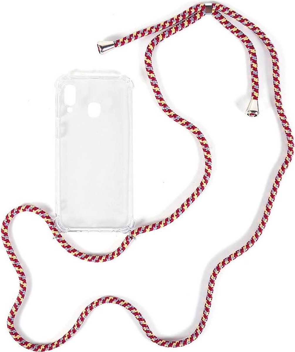 Shop4 - Samsung Galaxy A70 Hoesje - Zachte Back Case met Koord Multi Rood