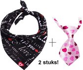 Valentijnsdag halsdoek zwart + stropdasje roze hond – bandana – sjawl – stropdas – valentijn- hond - love - valentine's day - valentijn - valentijnkleding
