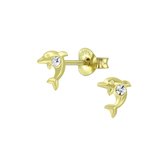 Joy|S - Zilveren dolfijn kinderoorbellen 4 x 5 mm kristal 14k goudplating