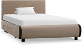 Bedframe Bruin 90x200 cm Kunstleer (Incl LW Led klok) - Bed frame met lattenbodem - Tweepersoonsbed Eenpersoonsbed