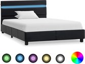 Bedframe Zwart 100x200 cm Kunstleer met LED (Incl LW Led klok) - Bed frame met lattenbodem - Tweepersoonsbed Eenpersoonsbed