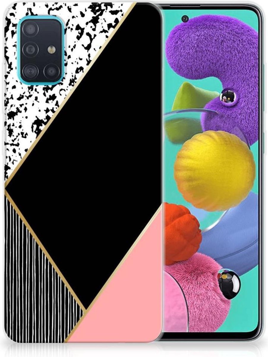 Samsung Galaxy A51 TPU Hoesje Zwart Roze Vormen
