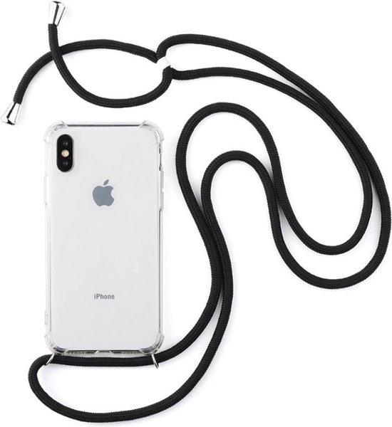 Telefoonhoesje met koord iPhone 10 / X / XS hoesje - Zwart Koord -  Backcover -... | bol.com