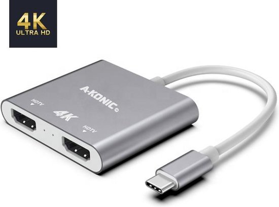 USB-C Naar 2X HDMI Adapter | 4K DUAL HDMI HUB | Type-C to 2 HDMI Converter  |... | bol.com