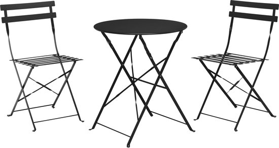 verlichten Piraat Vorige Bistro set zwart 3 stuks - terras meubel - tuin meubel - 2 stoelen 1 tafel  - opklapbaar | bol.com