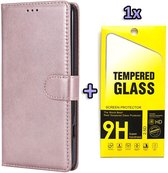 Samsung Galaxy A51 Hoesje - Portemonnee Book Case & Tempered Glass - Roségoud
