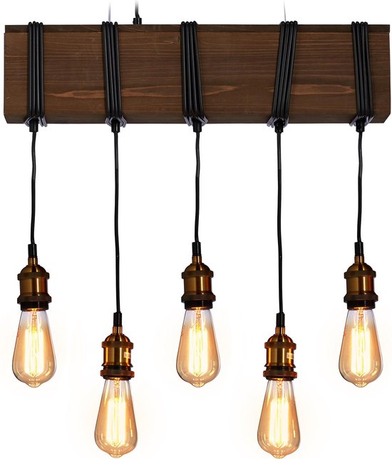 Betere bol.com | relaxdays houten hanglamp - 5-lichts - hout NY-41