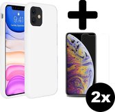 Hoes voor iPhone 11 Hoesje Siliconen Cover Wit Met 2x Screenprotector Gehard Glas