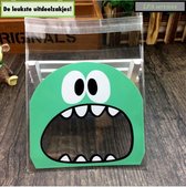 50 x Transparante uitdeelzakjes voor traktatie, verjaardag, kinderfeestje - 10 x 10 cm (gesloten) - met sluiting - 50 stuks - Monster Groen