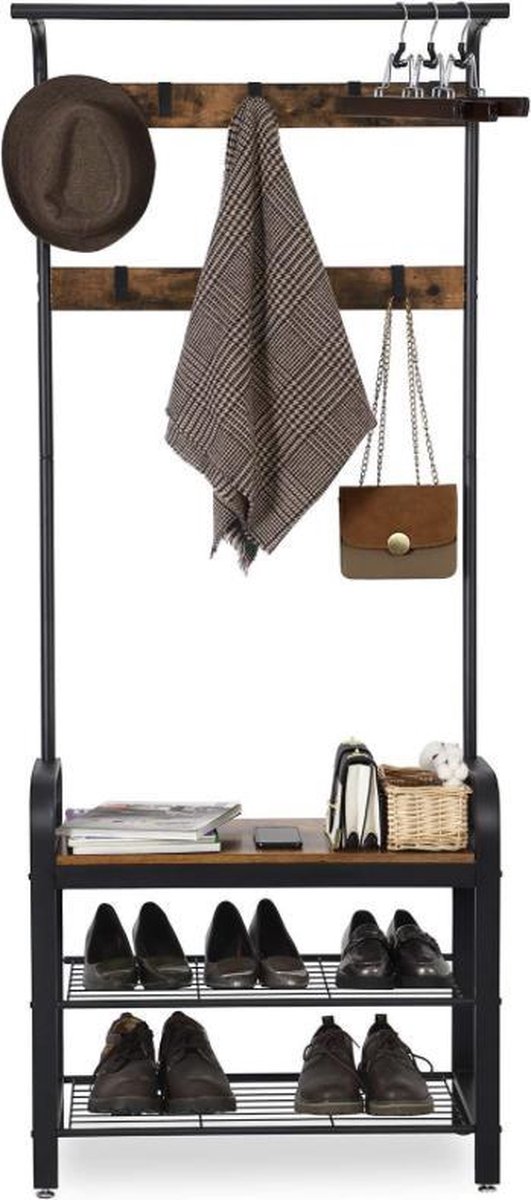 MIRA Home - Kapstok - XL Garderoberek met kapstok - Industrieel - Bruin/zwart - 72x33,7x183