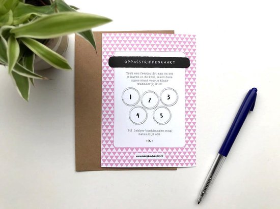 4x Speciaal voor jou - Oppasstrippenkaart voor 5 keer oppassen + craft envelop- Tegoedbon - Baby Kraamcadeau roze /blauw/groen en zwart/wit van MikoPixel — afbeelding 5