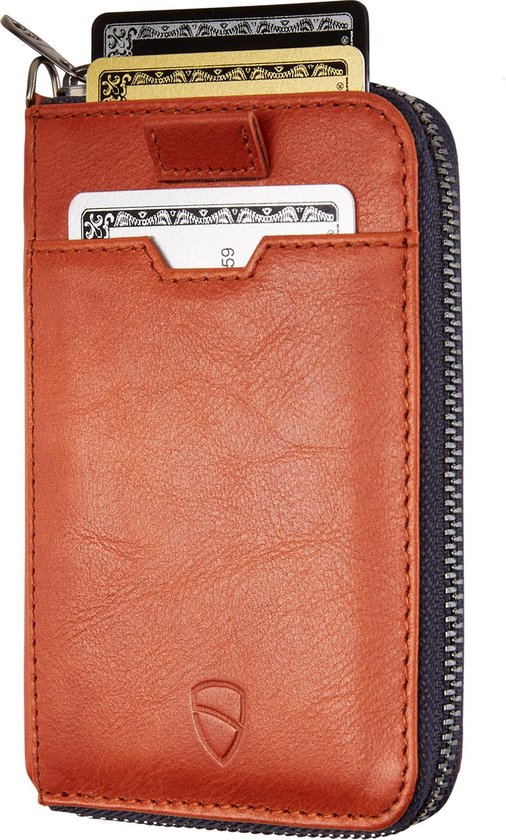 Vaultskin - Notting Hill - slim leather RFID blocking zipper wallet - unisex - cognac