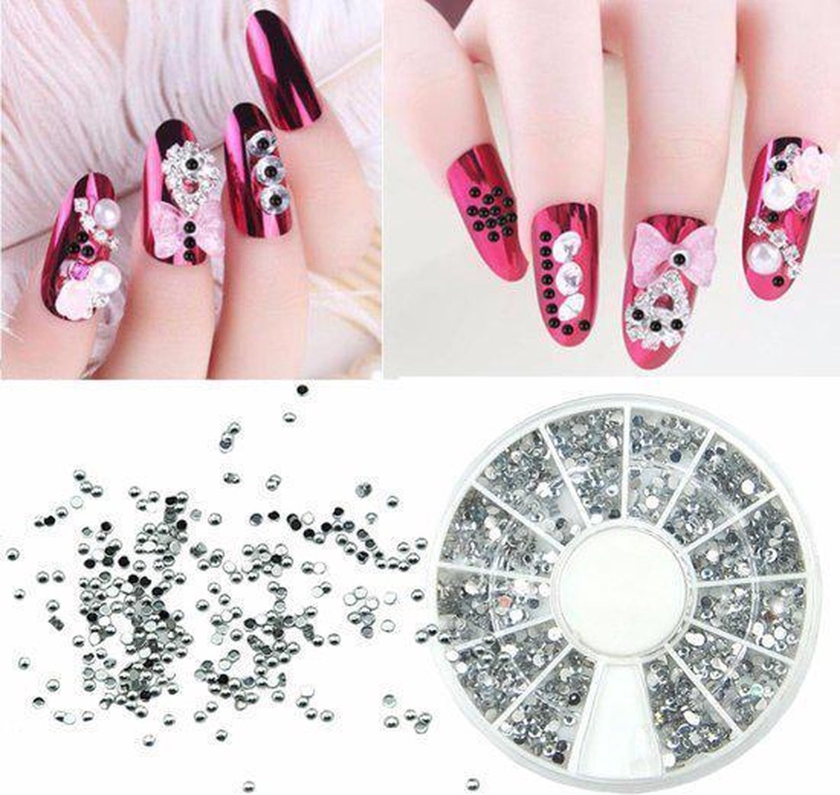 Goedkoopste Doosje Rhinestone Zilver - Carrousel -Strass nagel steentjes / Nagel diamantjes / Nail art