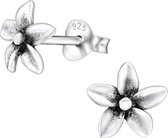 Joy|S - Zilveren lelie bloem oorbellen 8 mm Bali geoxideerd