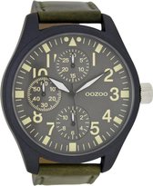OOZOO Horloge - Grijs (kleur kast) - Groen bandje - 51 mm