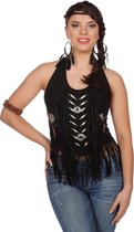 Wilbers & Wilbers - Indiaan Kostuum - Western Top Kaskaskia Indiaan Zwart Vrouw - Zwart - One Size - Carnavalskleding - Verkleedkleding