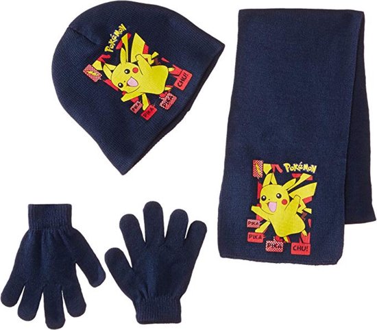 Pokemon Model "Pikachu" - Muts, Handschoenen & Sjaal - Donkerblauw - maat 54 |
