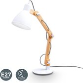 B.K.Licht - Tafellamp - bureaulamp - slaapkamer - bedlamp - hout - wit  - excl. E27