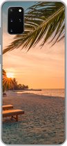 Geschikt voor Samsung Galaxy S20 Plus hoesje - Strand - Strandstoel - Zonsondergang - Siliconen Telefoonhoesje