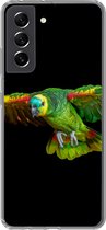 Geschikt voor Samsung Galaxy S21 FE hoesje - Papegaai - Vogel - Veren - Siliconen Telefoonhoesje