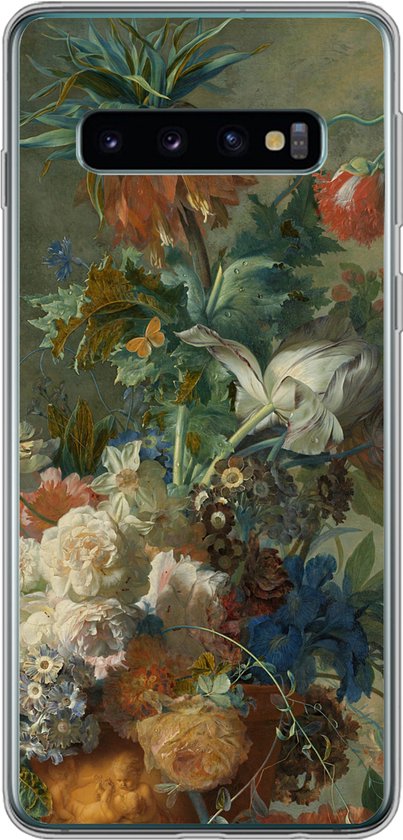 Telefoonhoesje Geschikt voor Samsung Galaxy S10 hoesje - Stilleven met bloemen - Schilderij van Jan van Huysum - Siliconen Telefoonhoesje Telefoonhoesje
