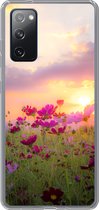 Geschikt voor Samsung Galaxy S20 FE hoesje - Zonsondergang - Bloemen - Roze - Natuur - Groen - Siliconen Telefoonhoesje