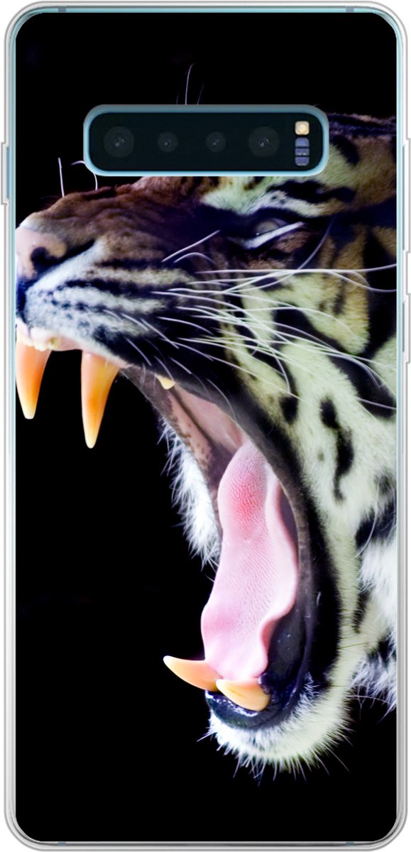 Telefoonhoesje Geschikt voor Samsung Galaxy S10 Plus hoesje - Tijger - Tanden - Portret - Siliconen Telefoonhoesje Telefoonhoesje
