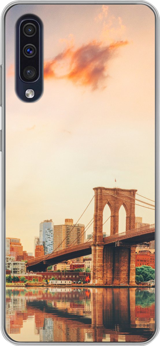 Telefoonhoesje Geschikt voor Samsung Galaxy A30s hoesje - New York - Brooklyn - Bridge - Zonsondergang - Siliconen Telefoonhoesje Telefoonhoesje