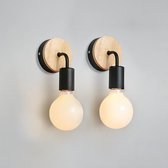 Goeco Wandlamp - 17cm - Klein - E27 - 2 Stuks - Vintage - Houten - Lamp Niet Inbegrepen