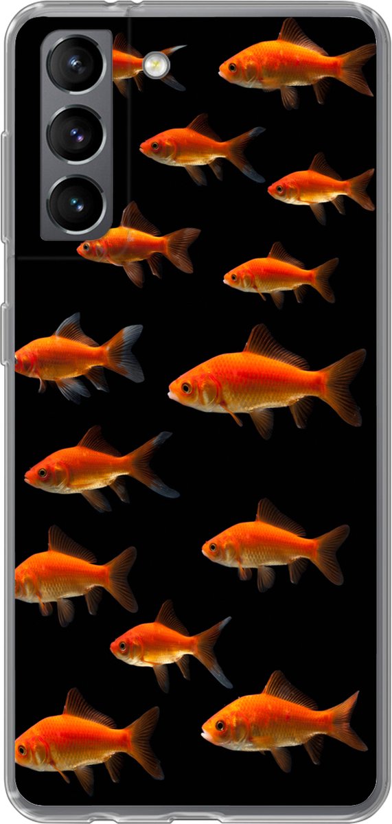 Telefoonhoesje Geschikt voor Samsung Galaxy S21 hoesje - Goudvis - Dieren - Zwart - Siliconen Telefoonhoesje Telefoonhoesje