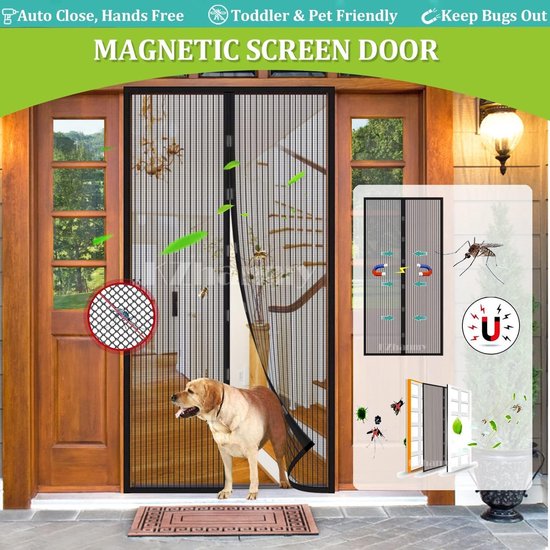 Magnetisch vliegengaas voor deur, insectenbescherming, magnetisch muggennet, automatisch gesloten, anti-muggengordijn voor balkondeur en terrasdeur, zwart, 90 x 210 cm - Merkloos