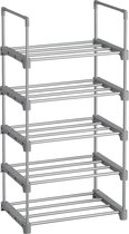 schoenenrek met 5 niveaus, metalen schoenenrek, stapelbaar, ruimtebesparend, schoenenrek, multifunctioneel, staande plank, voor hal, slaapkamer, woonkamer, grijs LSA005G02