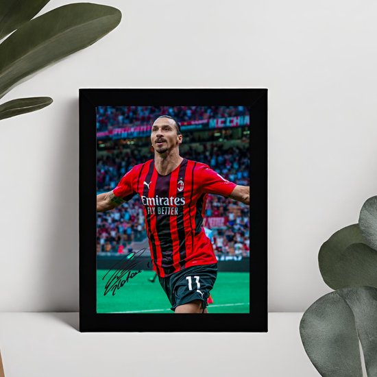Zlatan Ibrahimovic Art – Signature imprimée – 10 x 15 cm – Dans un cadre Zwart Classique – AC Milan – Voetbal