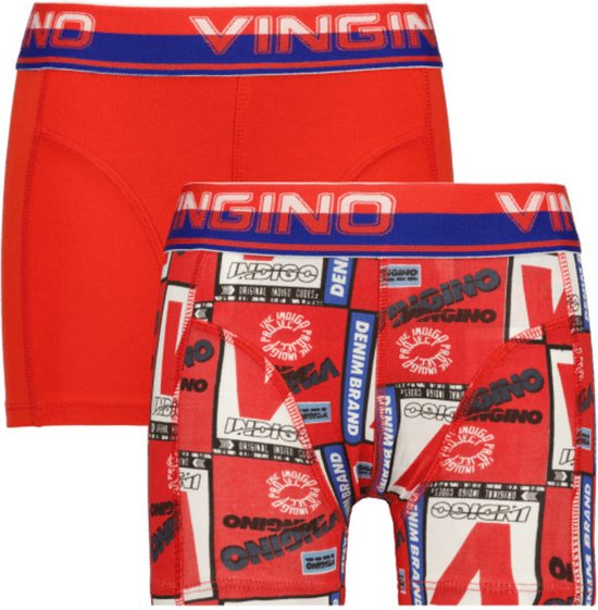 Vingino jongens ondergoed 2-pack boxers Athletics Flame Red