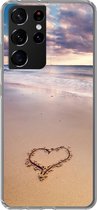 Geschikt voor Samsung Galaxy S21 Ultra hoesje - Hart op het strand in Nederland - Siliconen Telefoonhoesje