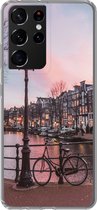 Geschikt voor Samsung Galaxy S21 Ultra hoesje - Amsterdam in de schemering - Siliconen Telefoonhoesje