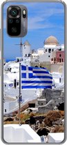Geschikt voor Xiaomi Redmi Note 10 Pro hoesje - Vlag van Griekenland tussen de witte huisjes - Siliconen Telefoonhoesje